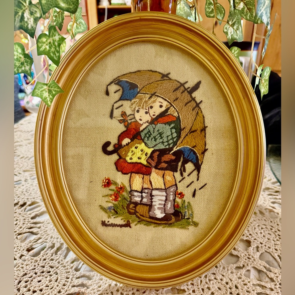 Vintage Hummel Needlework Crewel Embroidery Wall Art